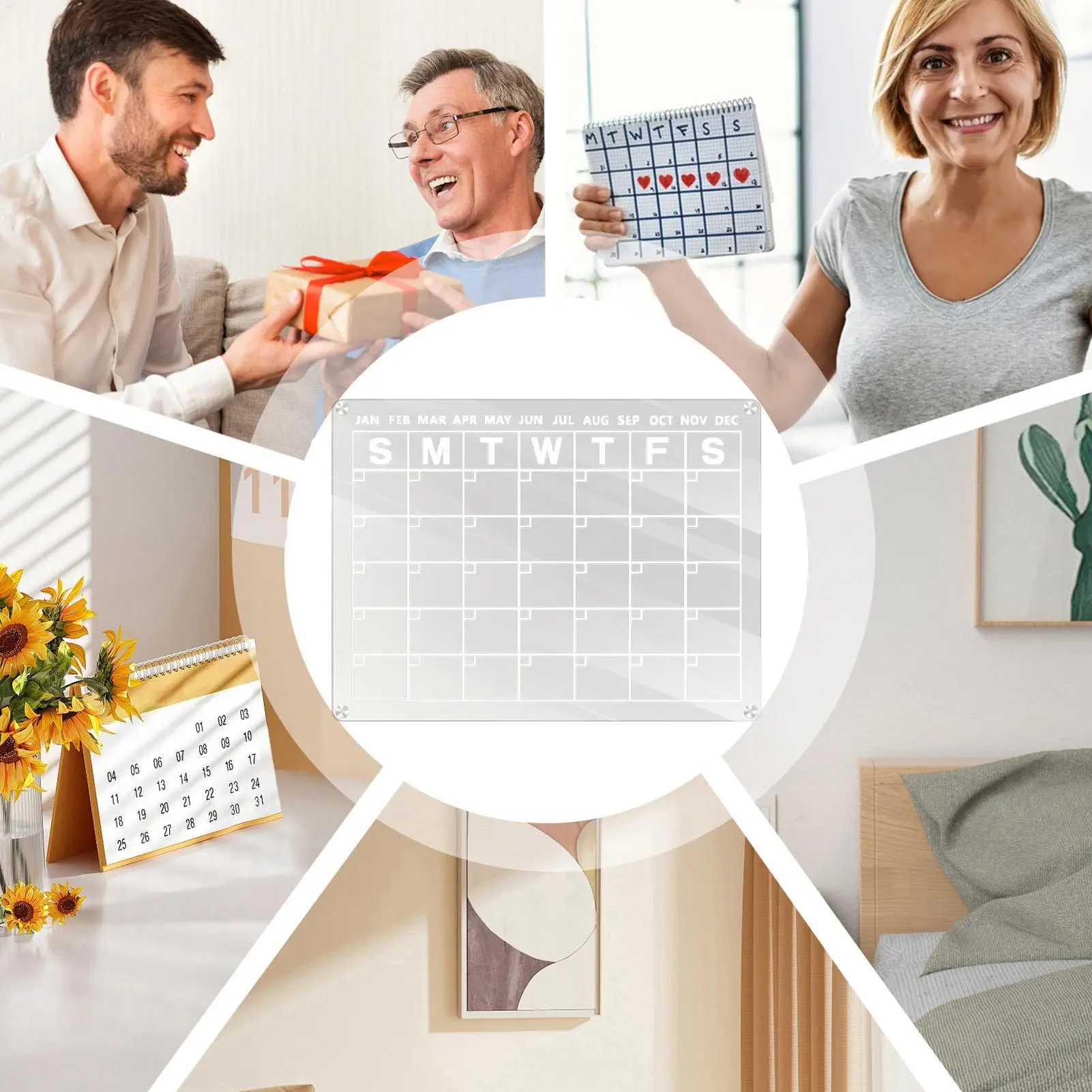 냉장고용 투명 캘린더 냉장고 캘린더 투명 건식 지우기 보드 일정 화이트보드(냉장고용 마커 6개 포함) 식료품 목록