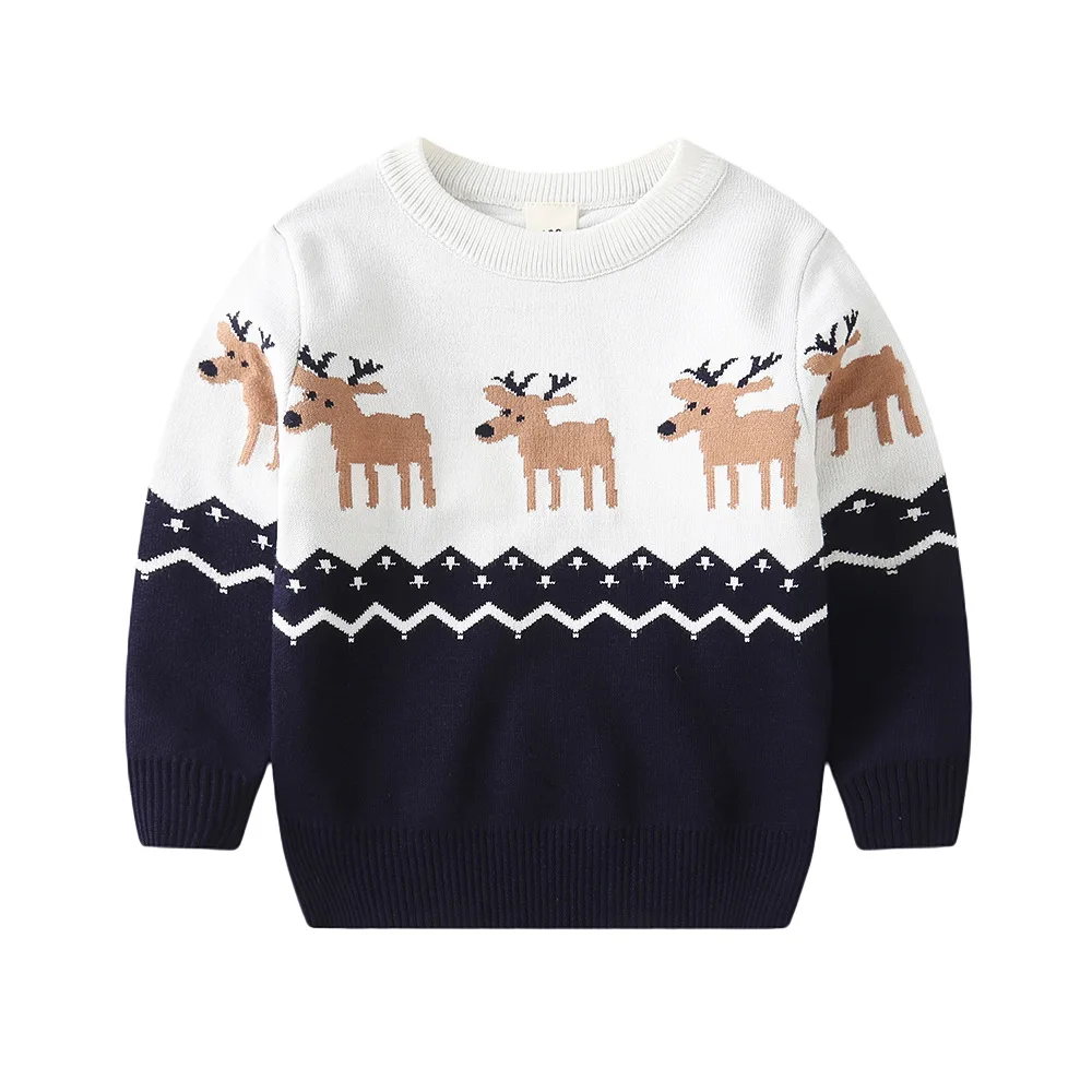 2024 Kids Boys Girls Pullover Christmas Sweater Winter Autumn Clothes Print Cute Cartoon Plush Thick Warm Children Clothing 2-7Y