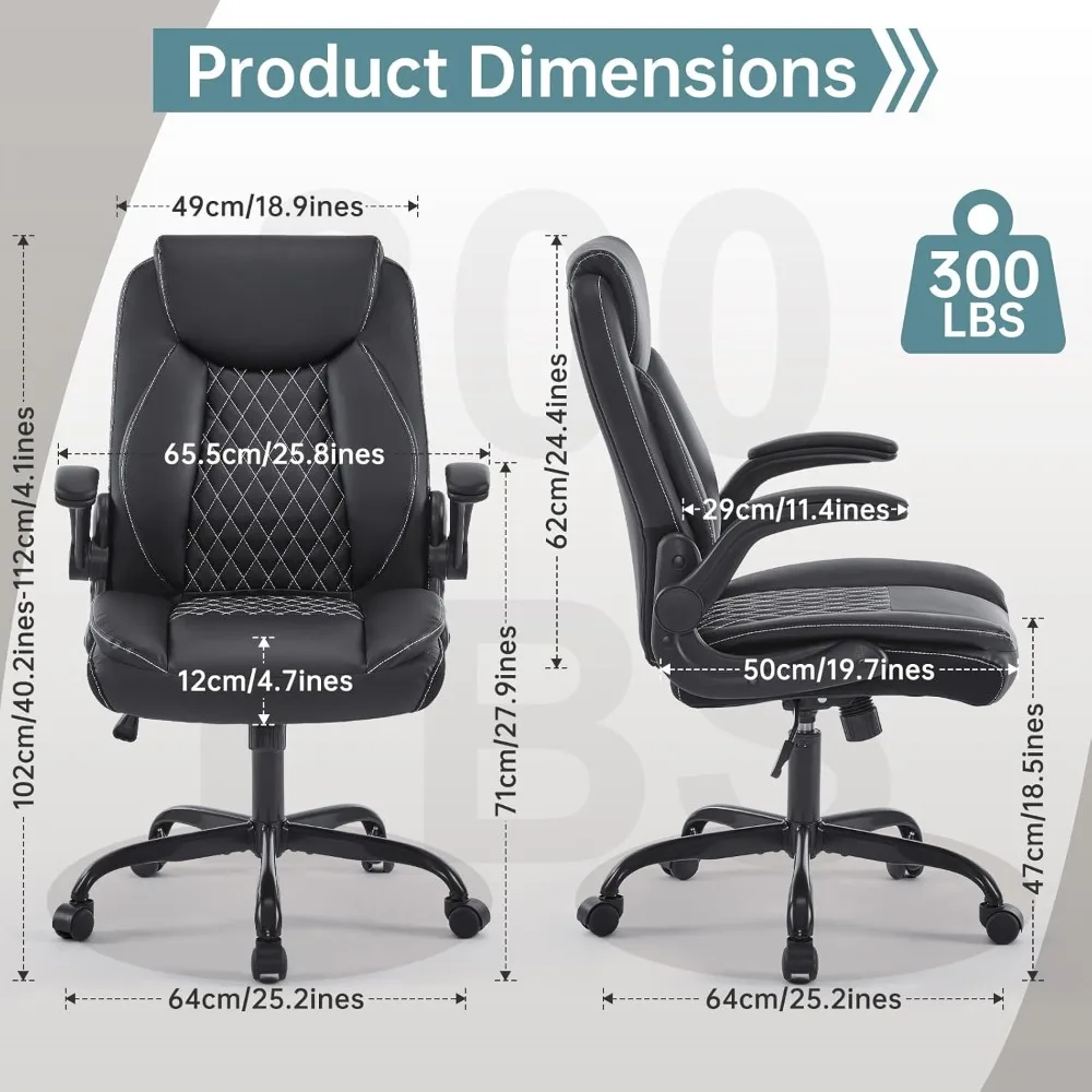 

Leather Office Ergonomic Home Office Desk Chair, Back Support Swivel Executive Office Chair with Wheels and Flip-Up Armrests.