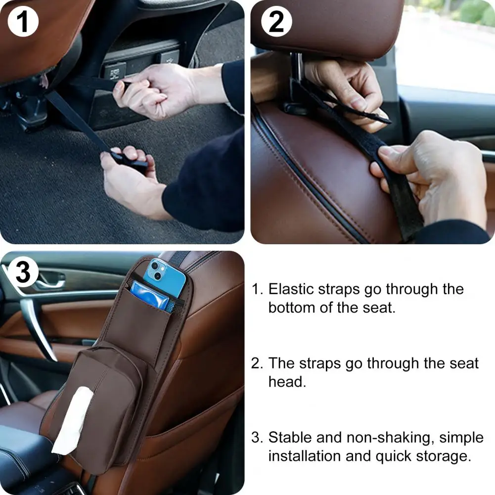 Car Tissue Box  Convenient Adjustable Elastic Strap Wear-resistant  Seat Side Hanging Tissue Card Holder Interior Accessories