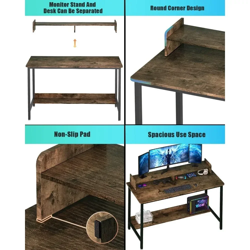 مكتب كمبيوتر مع رف ، مكتب ألعاب ، محطة عمل كمبيوتر للدراسة ، مخزن مكتب منزلي ، إطار معدني ، 43 بوصة