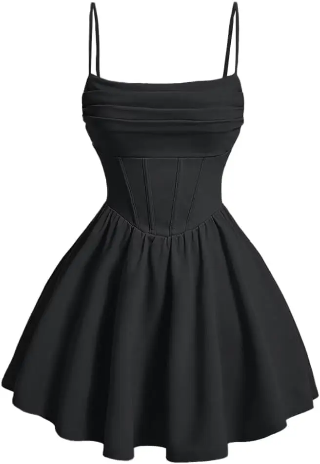 

Thin Shoulder Strap Chiffon Youth Back To School Dress Short Fluffy Ball Skirt Pleated A-line Party Cocktail Party Evening Dress