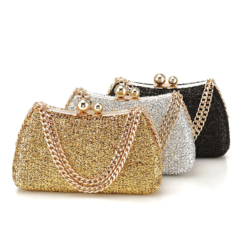 Gold Tinfoil PVC Clutch Handbag Fashion Women Metal Round Clutches Evening Party Purse Shoulder Wedding Bridal Messenger Bags