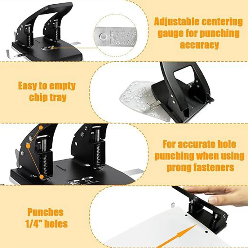 NEW 2 Hole Punch With 100 Binder Paper Fastener For 30 Sheet Capacity Paper File Folder Binder