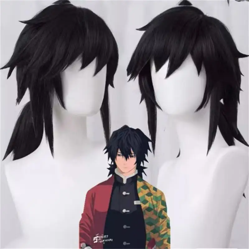 Black Anti-upturned Fluffy Thick Short Hair Synthetic Wig Comic Character Tomioka Giyuu cosplay Wig Comic Reality Show Wig
