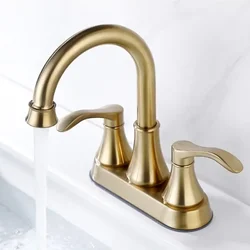 Brush Gold Faucet Bathroom 4 Inch Hot Cold Water Mixer Crane Deck Mounted American Style Bath Tap Basin Mixer Brass Brush Gold