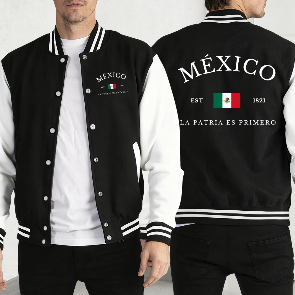 

Mexico La Patrla Es Primero Print Jackets Men Loose Vintage Y2K Menswear Casual Multicolor Autumn Fleece American Top Clothing