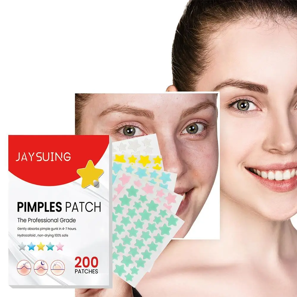 

200pieces Star Shape Pimple Patches Colorful Hydrocolloid Pimple Healing Sticker Cute Strong Absorption Zit Patches Face Care