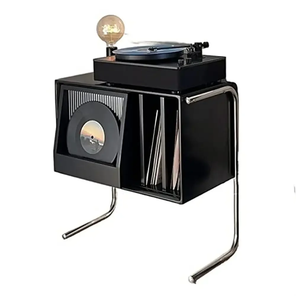 Soporte de almacenamiento de discos de vinilo, organizador de escritorio con patas de acero inoxidable, soporte de gran capacidad, registros, libros y álbumes Retro