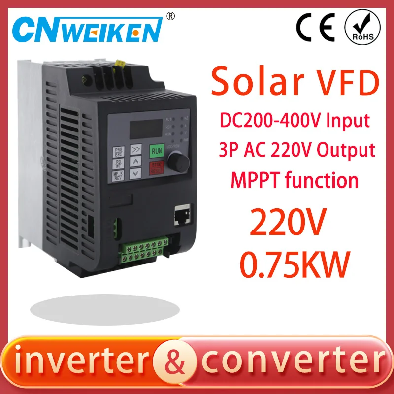 

220V 0.75-7.5KW VFD Solar Variable Frequency Inverter DC input 200-400V 3P Output 220V For Water pump Motor Driver speed control