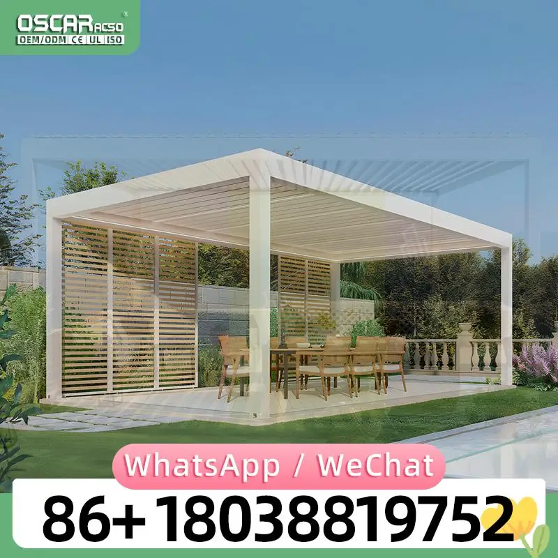 Outdoor Patio Pergola With Retractable Canopy Solar LED Light Modern Stylish Garden Shelter Grape Trellis Arbor For Backyard Dec
