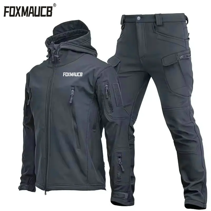 FOXMAUCB Bike Long Pant Fleece Winter Autumn Men Military Waterproof Suit Fishing Warm Hiking Men Tracksuits Bicycle Wind Jacket