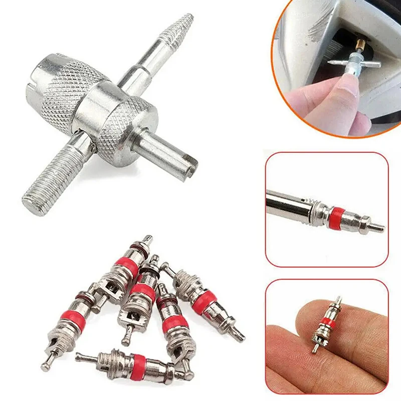 

1 Set Tire Valve Service Kit 4 Valve Cores 4 Valve Caps 1 Stem For Car Motorcycle Bus Truck Screwdriver Tire Repair Tool