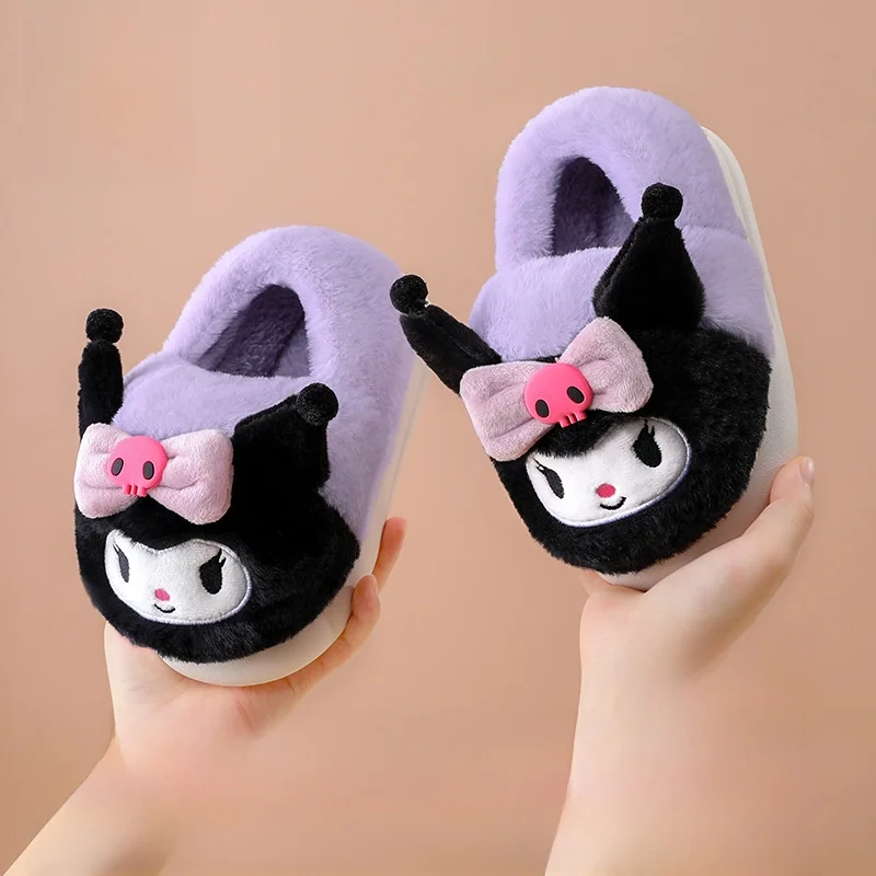 

Kids' Slippers House Shoes Cartoon Kuromi Winter Shoes Cotton For Girls Warm Anti-slip Soft Bottom Purple Shoes Size 23cm 24cm
