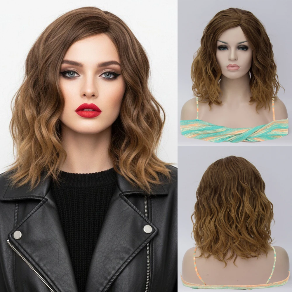 Peruka Cosplay Damska MSIWIGS Krótka Falowana Syntetyczna Odporna na Ciepło Różowo-Blond Ombre