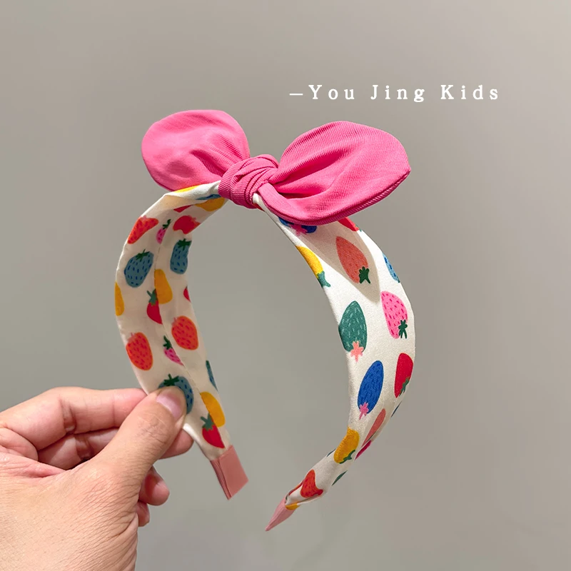 

Korean strawberry bow children's hair clip girl wide edged sweet headband girl rabbit ear hair compression headband