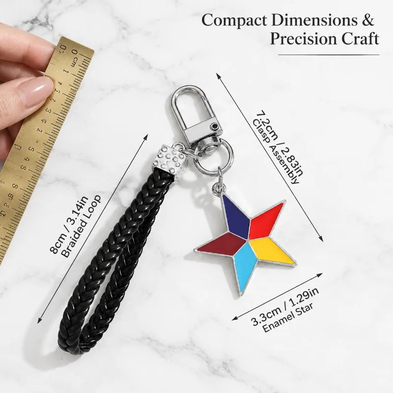 Color Enamel Star Keychain Black Braided Wrist Strap Trendy Bag Charm Handbag Decor Women Gift