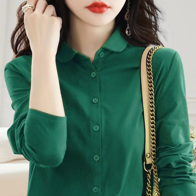 Hot Selling Large Size Pure Cotton Long Sleeved Shirt for Women\'s Spring Autumn Elegant High-end Base Shirt Loose Slimming Top