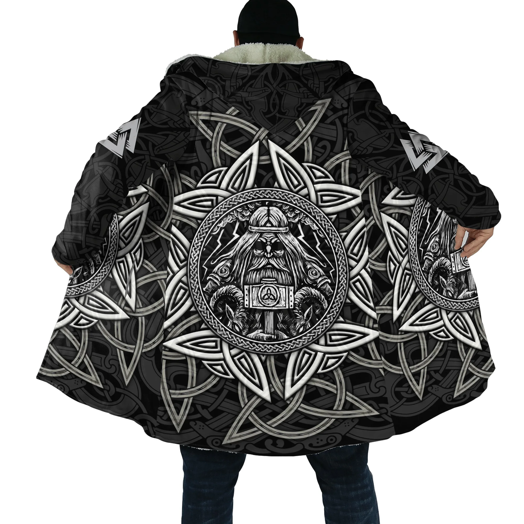 PLstar Cosmos Dragon and Odin Raven Tattoo 3D Printed Men\'s Fleece Hooded Cloak Unisex Casual Thick Warm Cape coat PF88