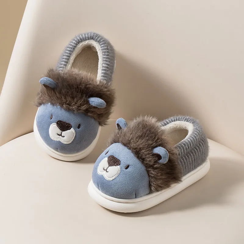 Jungen Mädchen warme Hausschuhe Cartoon Löwe Kinder Winter Indoor Haushalts schuhe