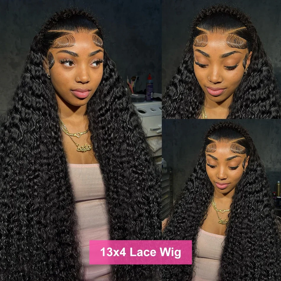 13x4 13x6 Hd Parrucche anteriori in pizzo per capelli umani ricci 30 38 pollici Parrucca frontale in pizzo a onda profonda Onda d'acqua Parrucche in pizzo pre pizzicate per le donne