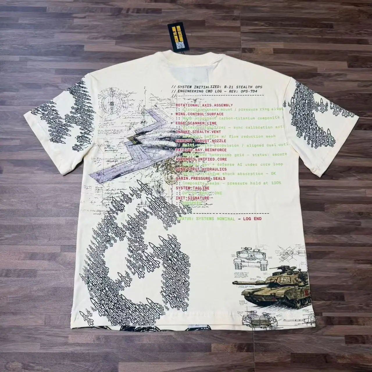 Godspeed American Retro Mechanical Print T-Shirt Loose Fit Cotton Short Sleeve round Neck High Street Style Youthful Trend