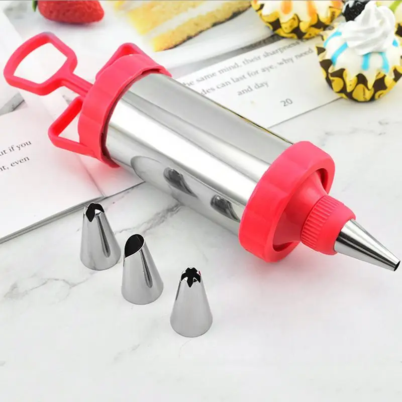 Filling Injector Cake Cream Syringe Set Pastry Stainless Steel Icing Tool With 3 Tips And 1 Spatula Dessert Decorator Cake Tools