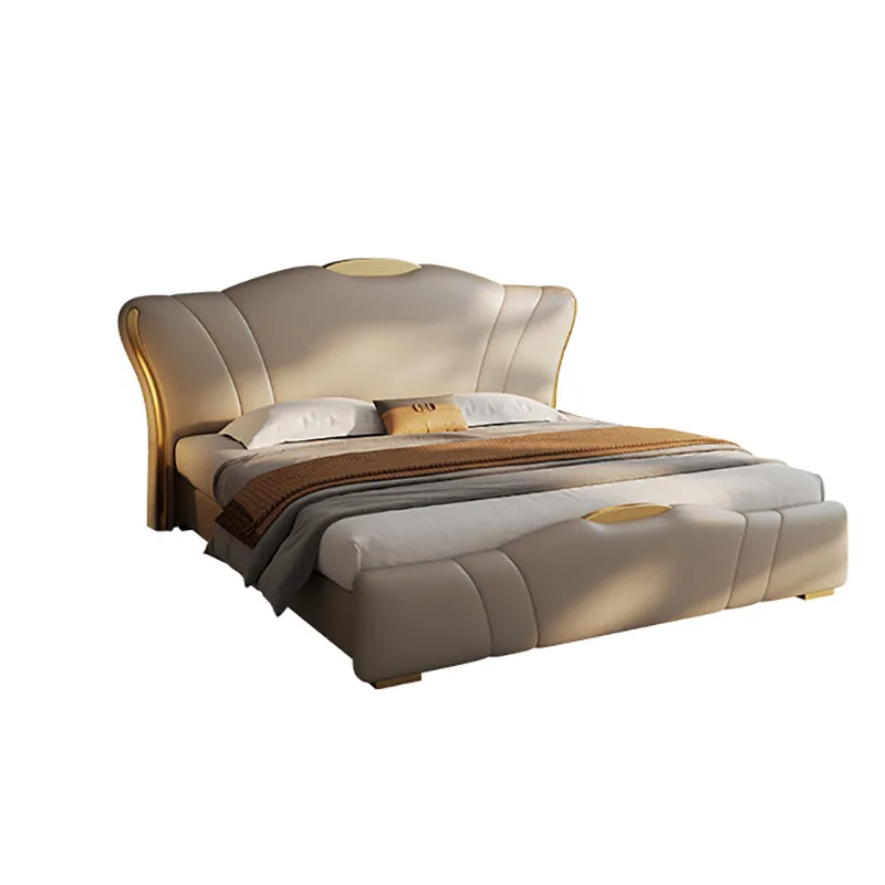 

Italian light luxury leather bed, modern simple 1.8m master bedroom double bed, high-end atmospheric minimalist storage soft bag
