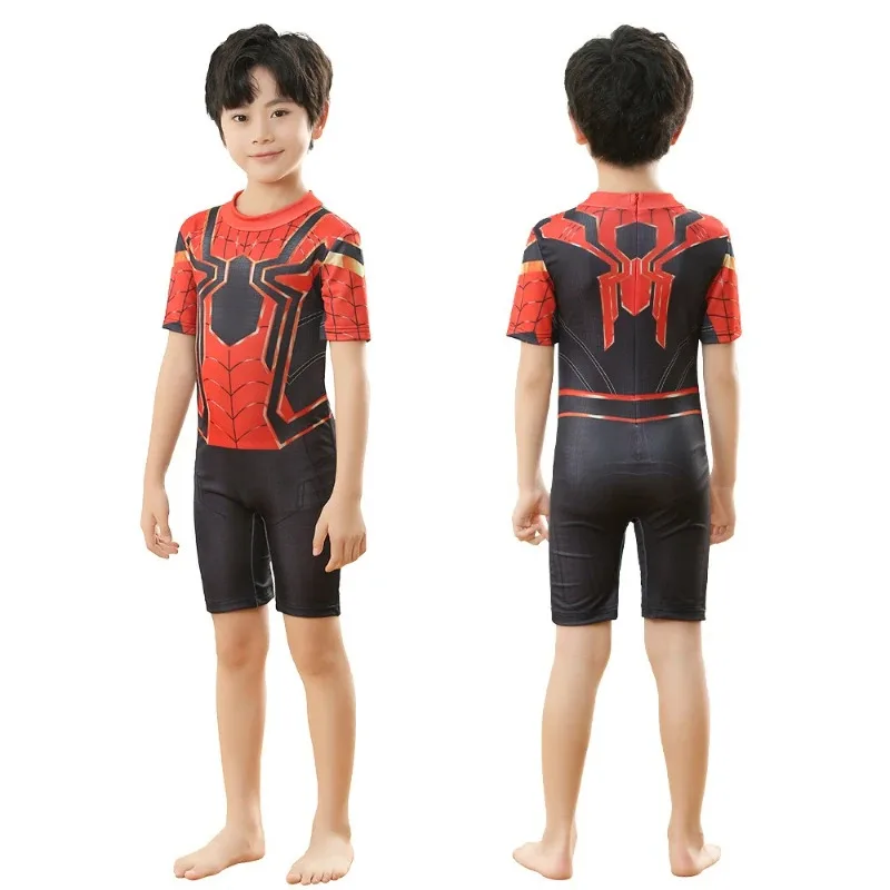 qq28LQSpiderman Children Swimwear Cosplay Far From Home The Amazing Iron Man BoysTo Beachwear Surfing Swimsuit Bathing Set Wetsu