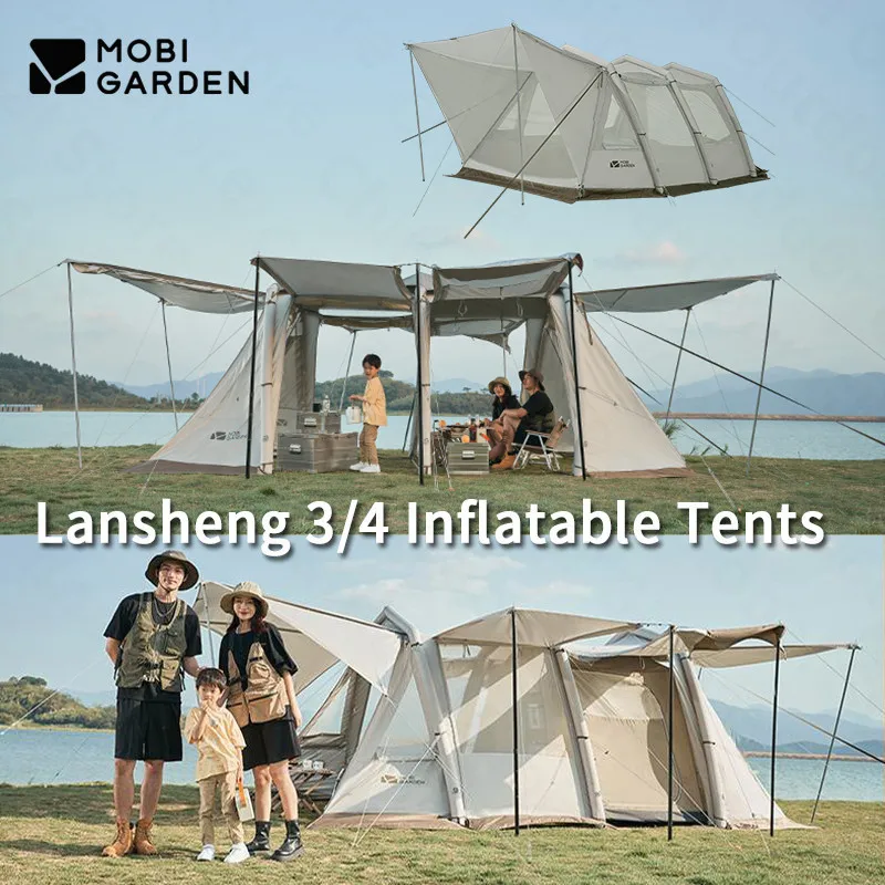 Mobi Garden 5-8 Person Folding Trapezoidal Inflatable Tent 23㎡ Area Outdoor Breathable Tunnel Tent Gift Air Pump Camping Beach