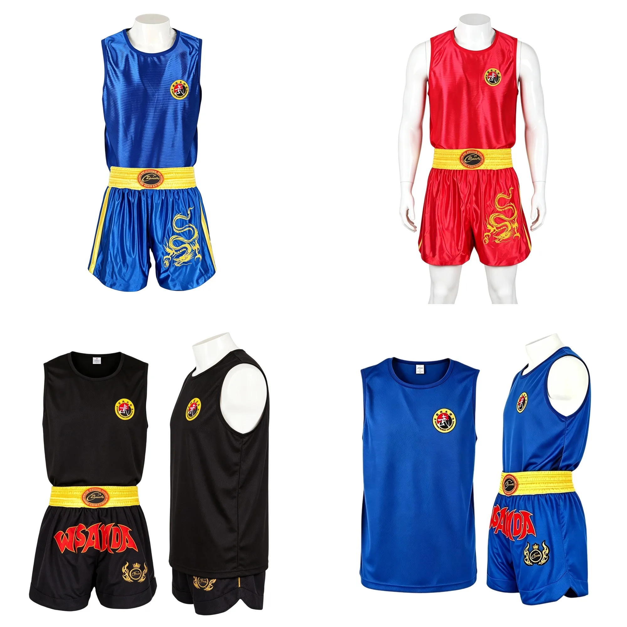 Boxing Shorts T-Shirt Sanda Kung Fu Uniform Set Unisex Wushu Fighting Outfit Apparel for Professional Training Amateur Practice