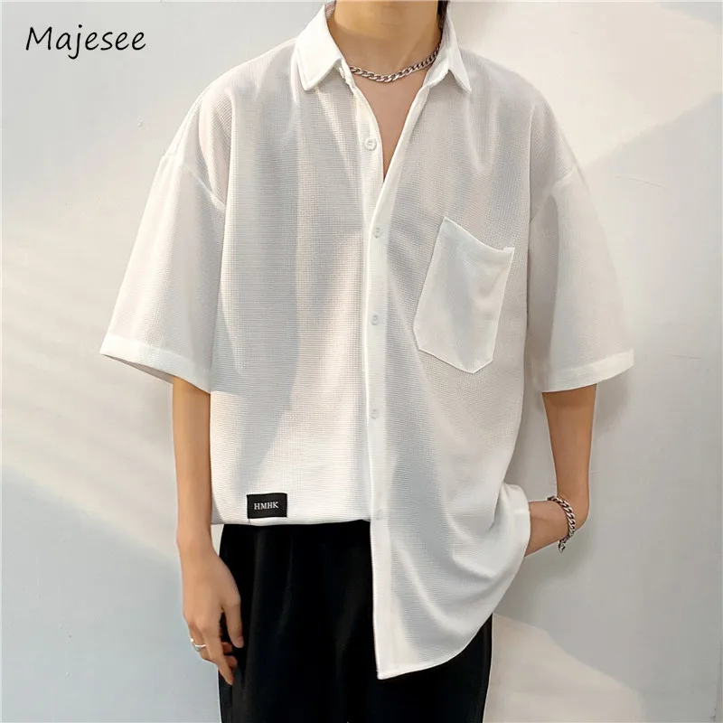 M-3XL Shirts Men High Street Vintage Pocket Design All-match Half Sleeve Tops Basic Ins Males Handsome Clothing Harajuku Office