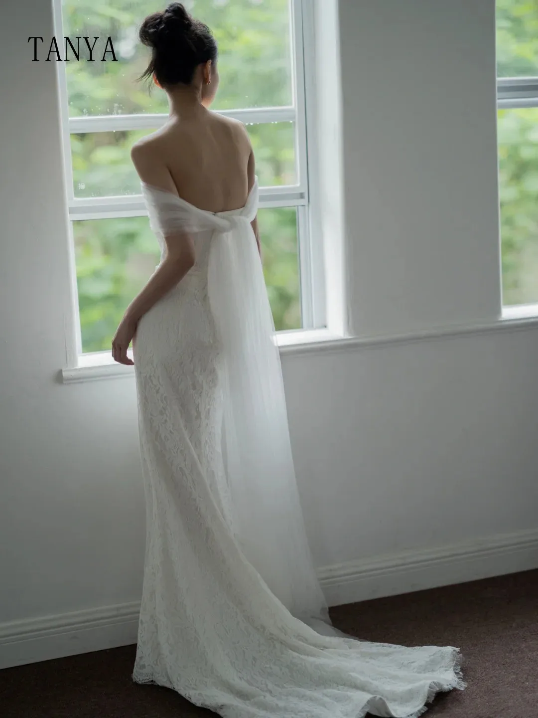 Robe de Mariée Élégante en Dentelle avec Traîne et Fermeture Éclair, Tenue de Cérémonie en Forme de Sirène, pour Séance Photo de Patients