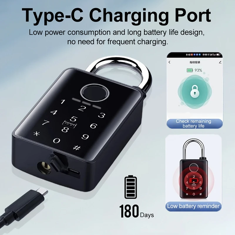 7/10mm Smart Padlock Waterproof Smart Padlock Fingerprint and Combination Lock For Home House Warehouse Garage
