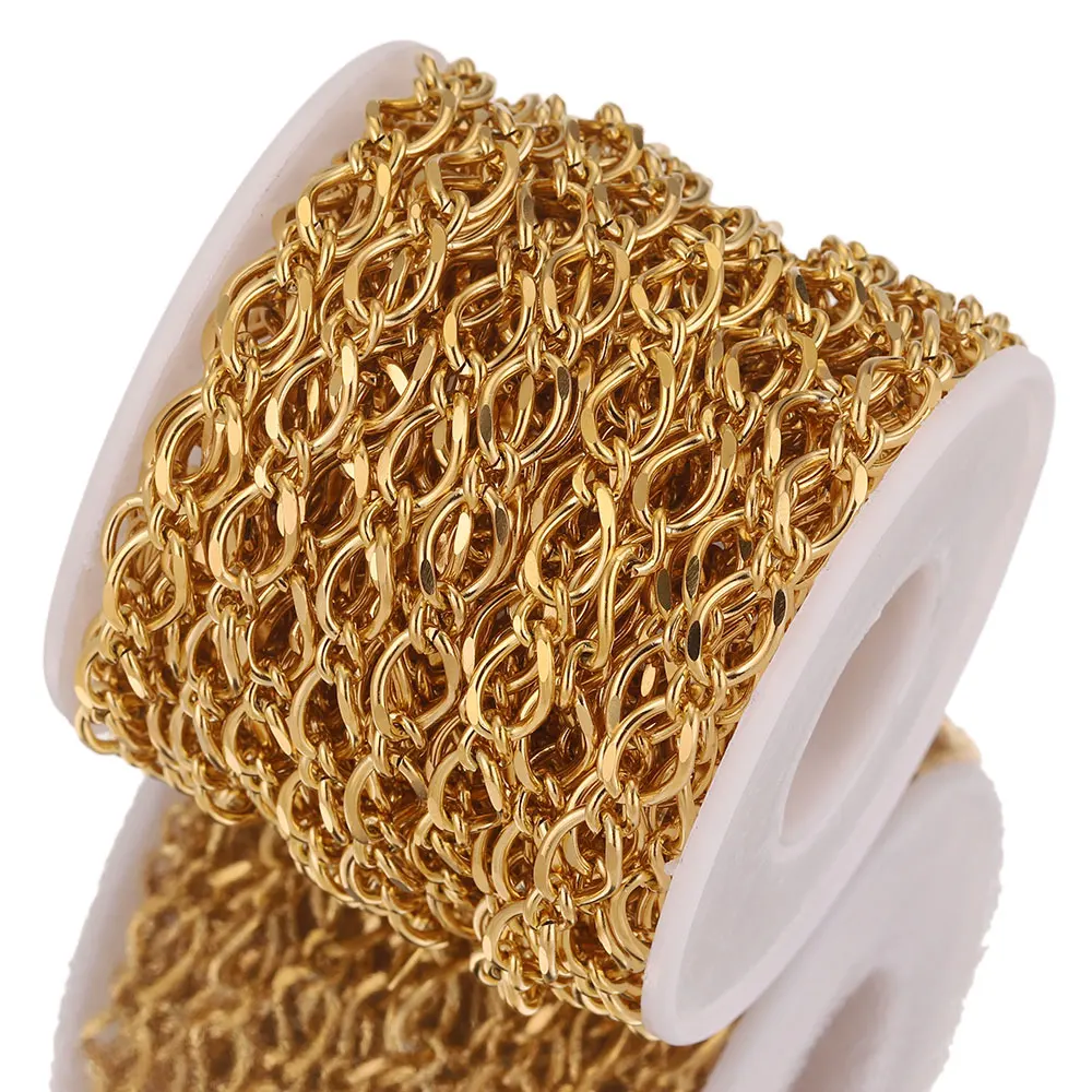 1Meter Width 7mm Stainless Steel Twisted Oval Cable Gold NK Chain Cuban Link for Hip Hop Jewelry Making  Metal Chains Bracelet