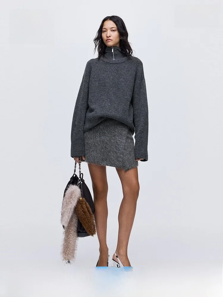 

H&M Women's Knitted Sweater Spring Row Series Neutral American Sle Oversized Casual Wool Blend Polyester Nylon Spandex