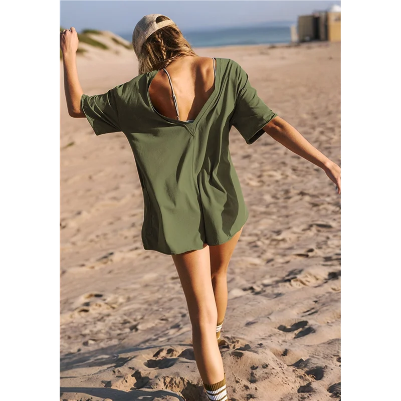 【SEE】 Abito da maglietta estivo casual da donna Abito elastico a maniche corte allentato con tasca per donna