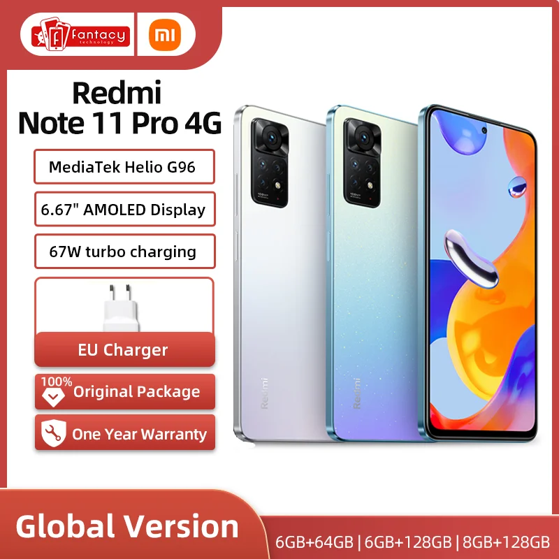 Xiaomi Global Version Redmi Note 11 Pro 108MP Main Camera 67W Fast Charging NFC MTK Helio G96 120Hz AMOLED Display