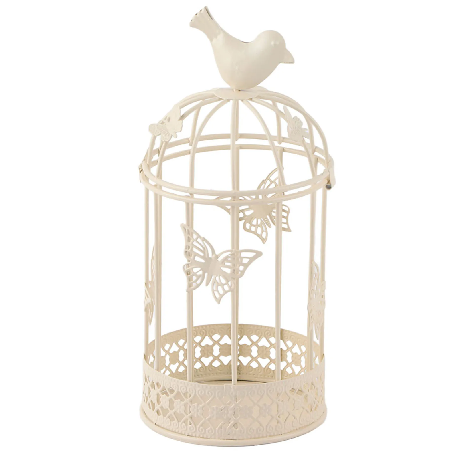 Vintage kaarsenhouder van ijzer, uitgehold in vogelkooistijl, kandelaar met vogeldecoratie voor thuisdecoratie