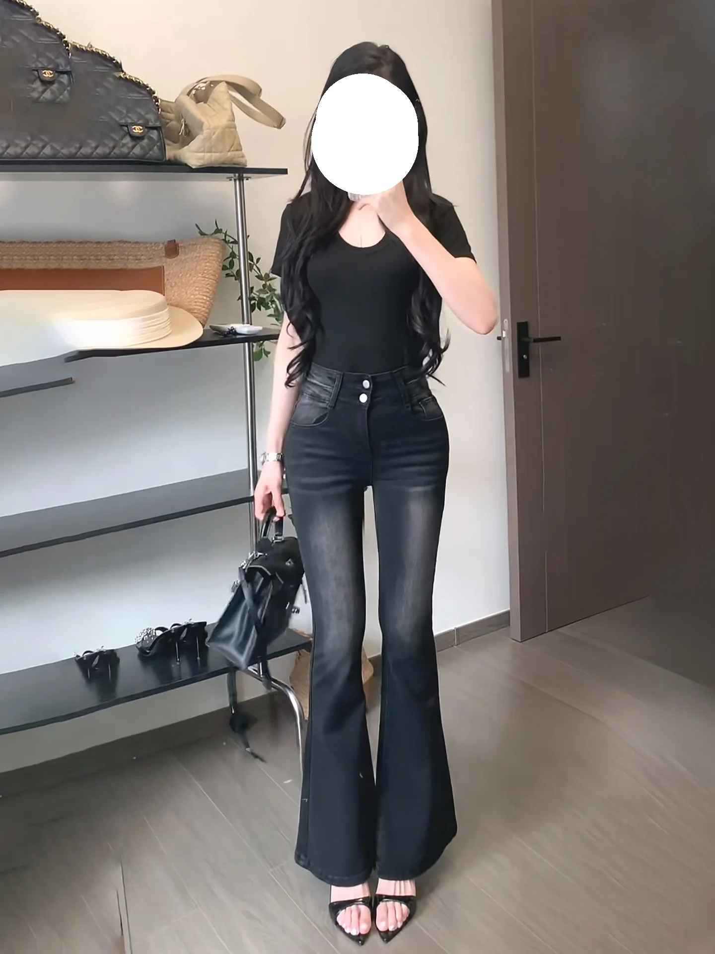 

High Waist Bell Bottom Jeans Women's Slim Fit Bootcut Denim Pants with Hip Padding Casual Spring Season Ladies Jeans