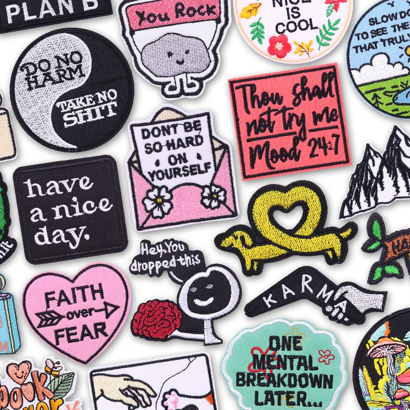 

Positive Letters Carm Embroidery Patches For Cothes Faith Fear Iron On Patch For Hat Jeans Suitable Gift Decor Badges Appliques