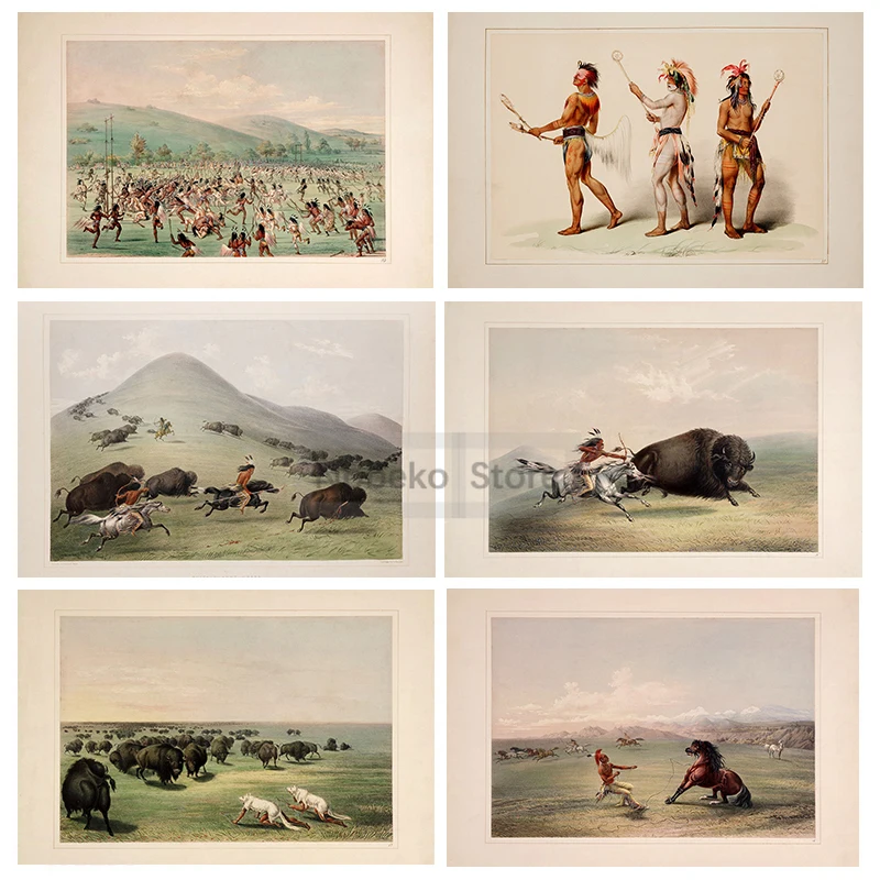 George Catlin Works North American Indian Portfolio Poster Prints Canvas Painting Wall Art Pictures Home Living Room Decoration