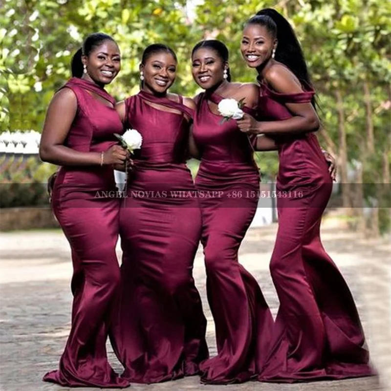 

Long Mermaid Burgundy Bridesmaid Dress One Shoulder Evening Prom Formal Party Birthday vestido boda invitada mujer