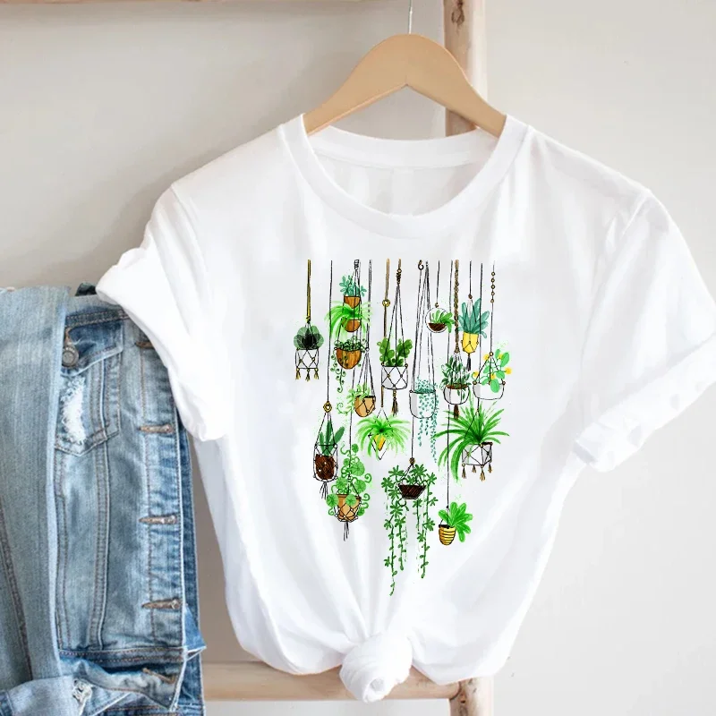 Zomer Vrouwen T-shirt Afdrukken Cartoon Plant Lente 90s Mujer Camisetas Meisje Mode Kleding Print Tee Top T-shirt Vrouwelijke Kleding