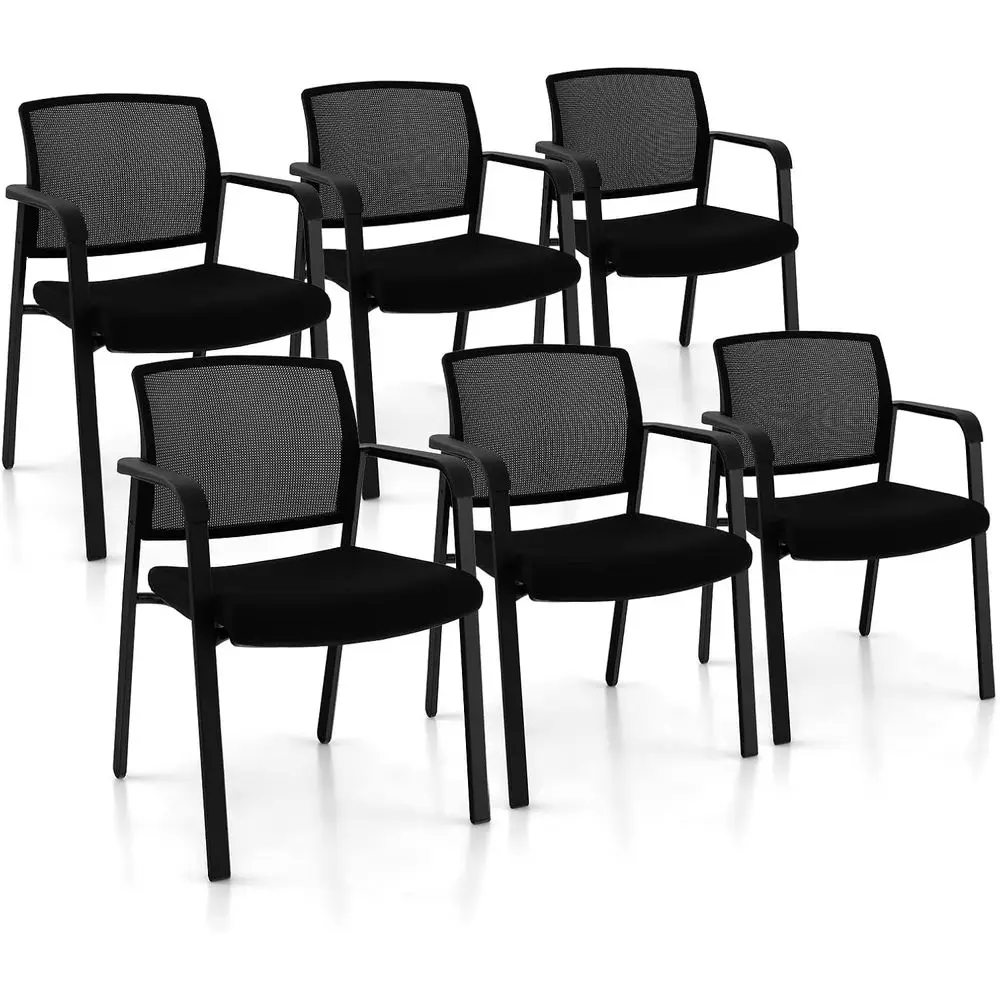 

Mesh Back Metal Frame Stacking Office Chairs with Padded Seats and Armrests for Lobby, Meeting Rooms in Black