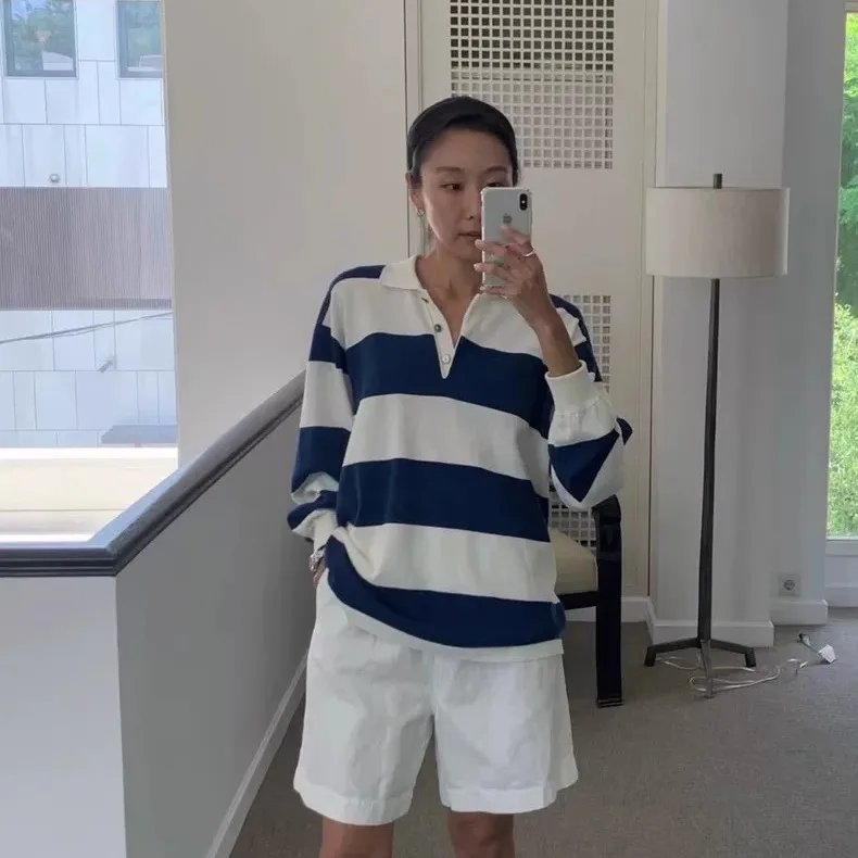 

Осень 2022, новинка Sle Not*ing, универсальный вязаный свитер в широкую полоску Ne, корейский свободный крой ort Sve