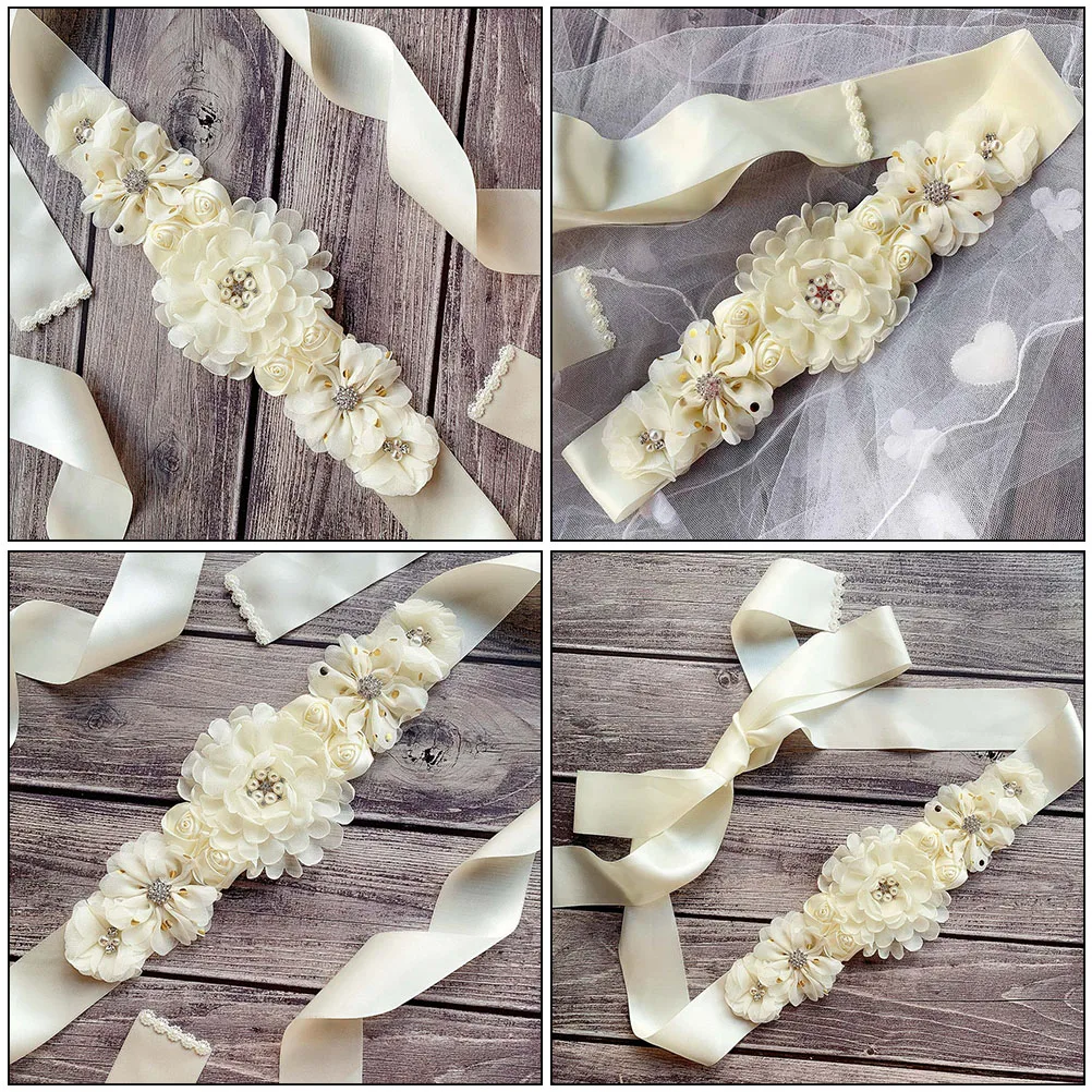 

Rhinestones Rose Belt Bridesmaid Waist Evening for Women Pearl Clothes Accessory