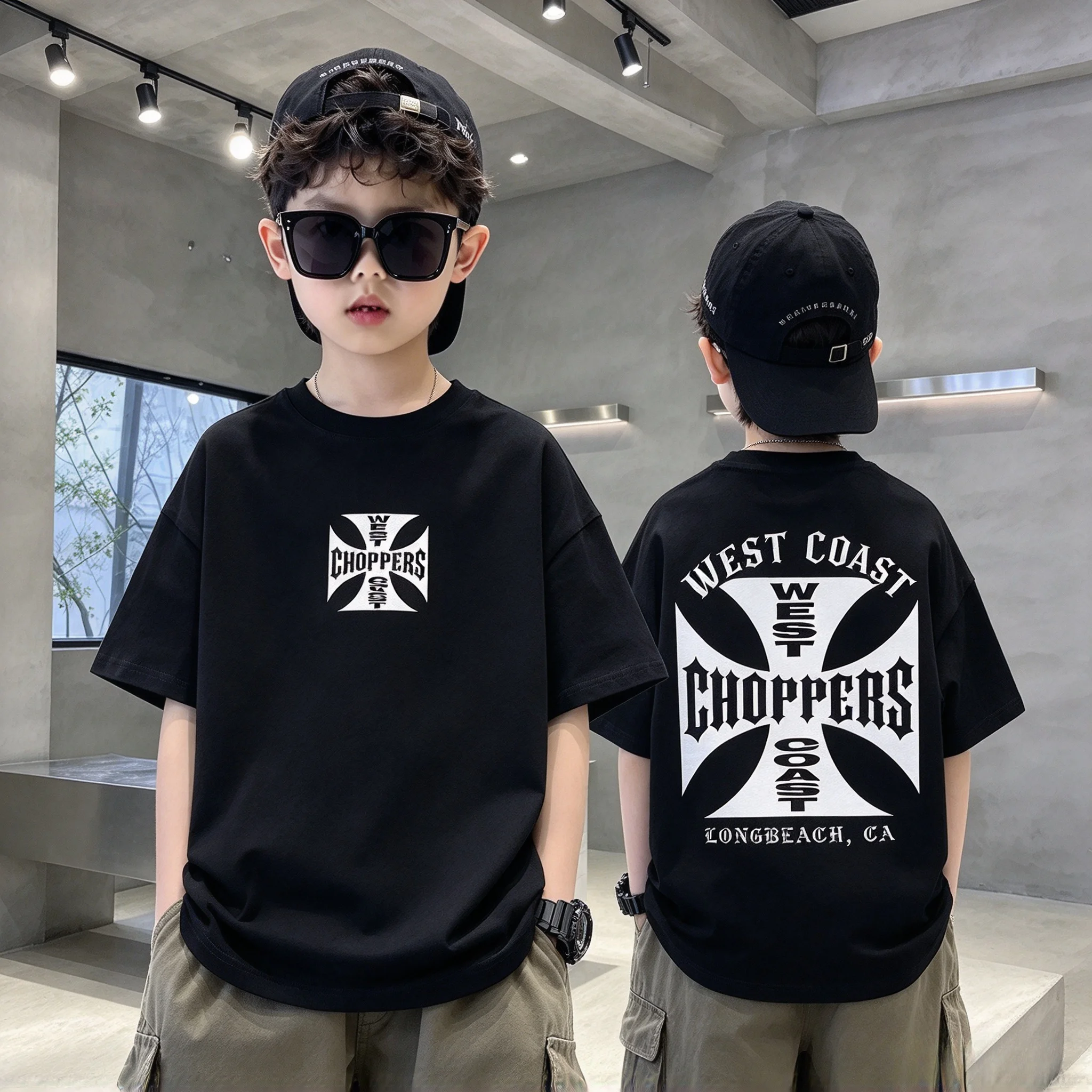 Summer Fashion T Shirt Boys Girl Cotton West Coast Choppers Print T-Shirt Casual Short Sleeve O-Neck Tshirt Vintage Clothing Tee