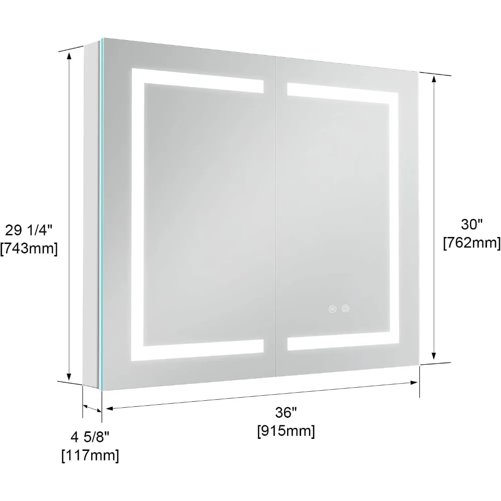 36x30 LED Mirror Medicine Cabinet Recessed or Surface, Defogger, Makeup Mirror 3X, Adjustable Color Temp & Dimmer, Outlets