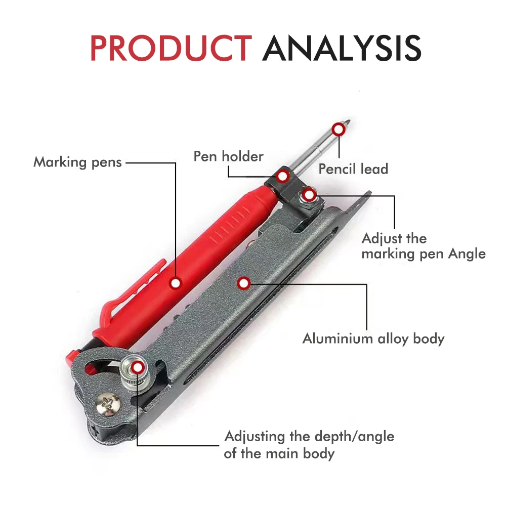 อลูมิเนียม Multi-ฟังก์ชั่นปรับโปรไฟล์ Scribing ไม้บรรทัดหลุมลึกดินสอ Contour Gauge DIY งานไม้เครื่องมือ